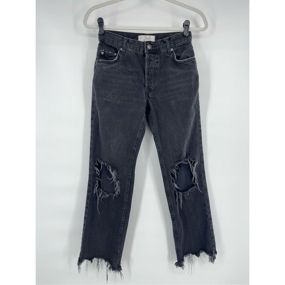 We The Free Twenty Four Jeans Size 24 Black Distressed Straight Crop Button Fly